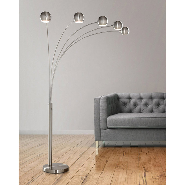 Brushed Nickel Adjustable Arc Floor Lamp with Metal Shades