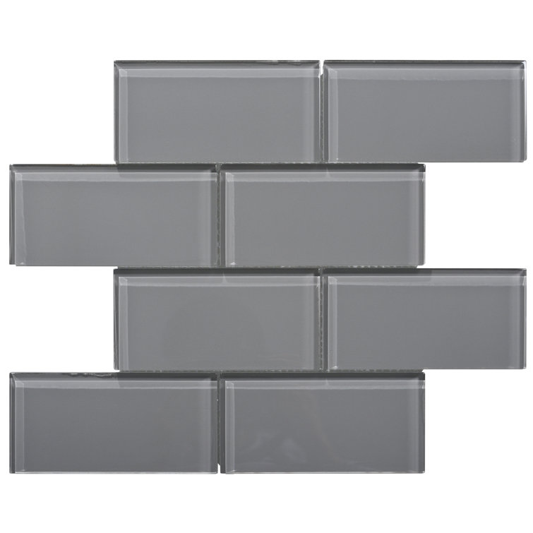 Premium Dark Gray Polished Glass Subway Wall Tile 3" x 6"