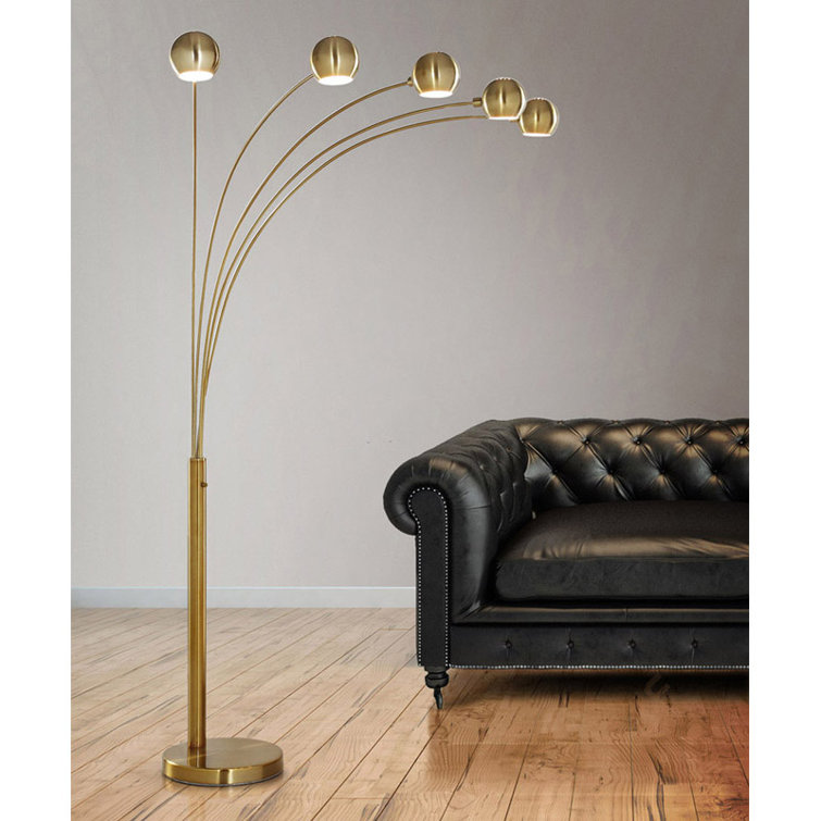 Antique Brass Adjustable Multi-Head Arc Floor Lamp