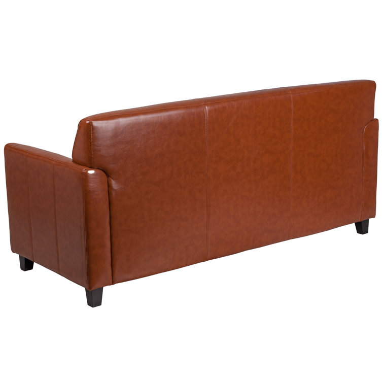 Contemporary Black LeatherSoft 3-Seat Sofa with Flared Arms and Wood Feet