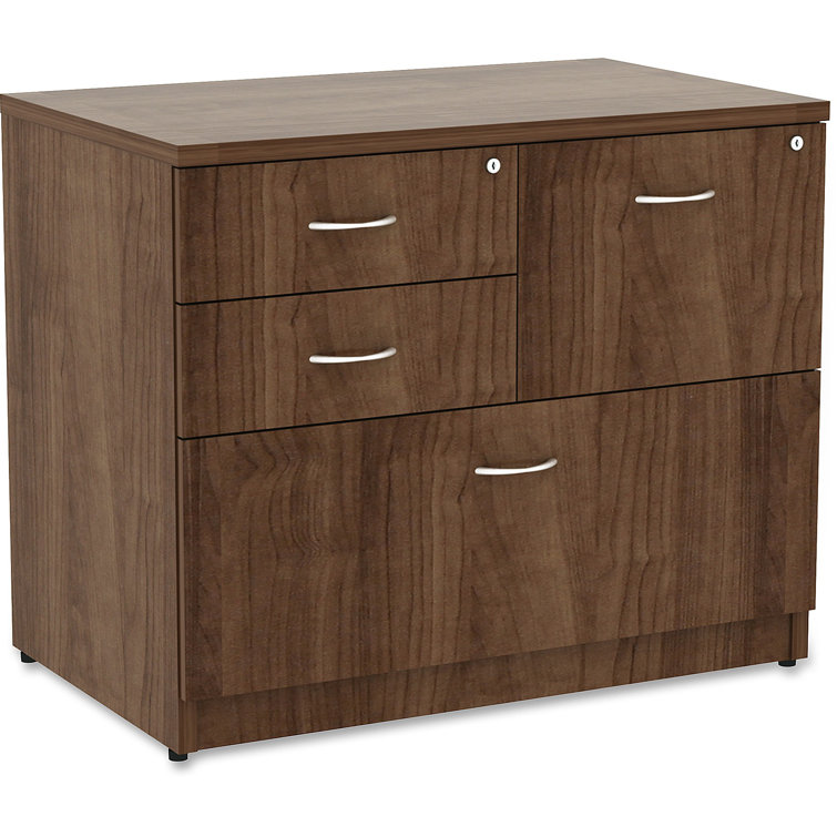 Walnut 4-Drawer Lockable Lateral File Cabinet