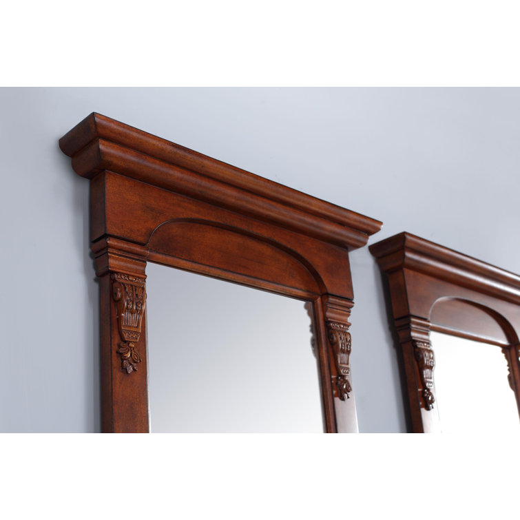 Warm Cherry Rectangular Wood Framed Bathroom Vanity Mirror