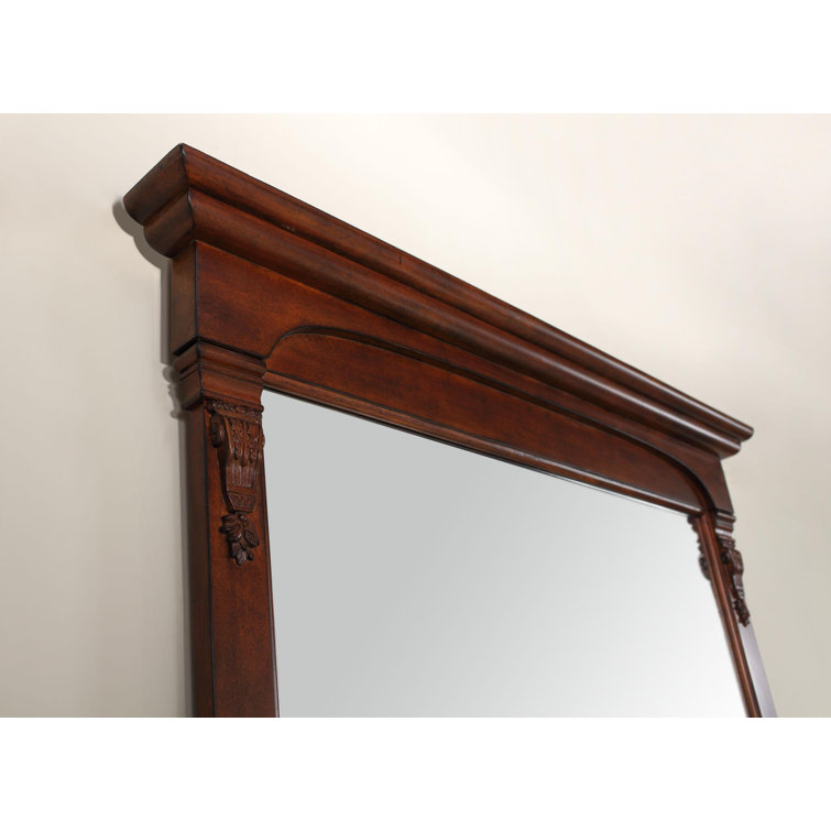 Warm Cherry Rectangular Wood Framed Bathroom Vanity Mirror