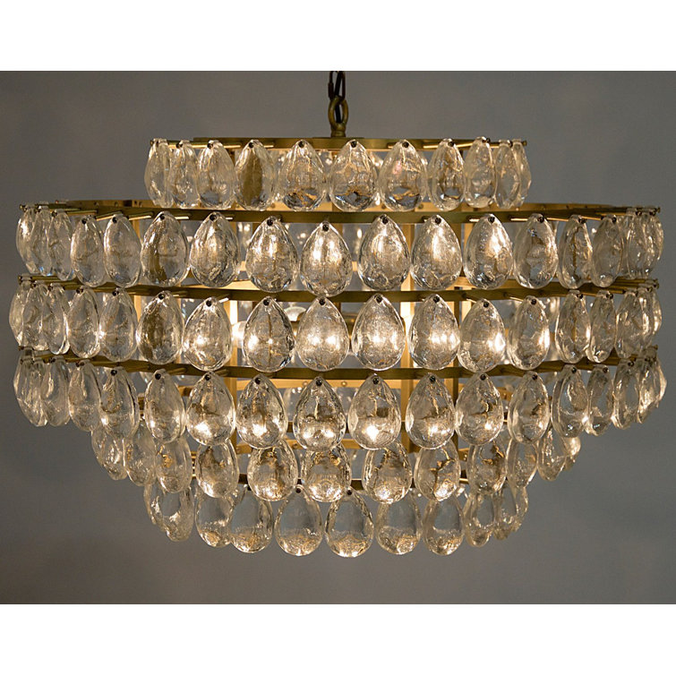 Antique Brass 4-Light Crystal Tiered Chandelier