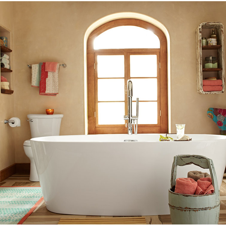 White Acrylic Freestanding Oval Bathtub with Chrome Overflow