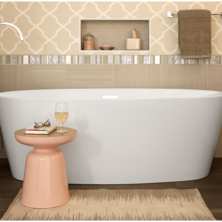 White Acrylic Freestanding Oval Bathtub with Chrome Overflow