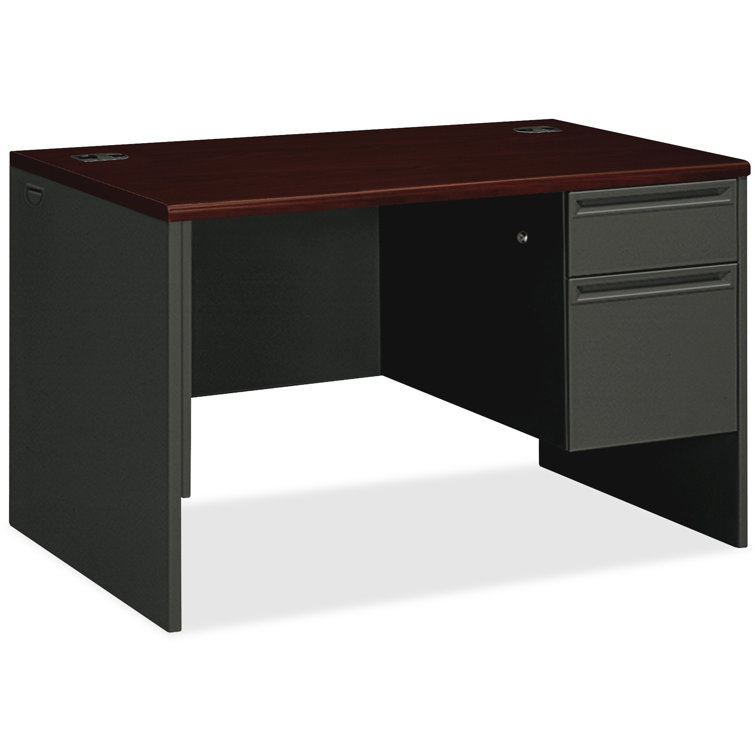 Executive Charcoal Mahogany Metal Desk with Filing Cabinet