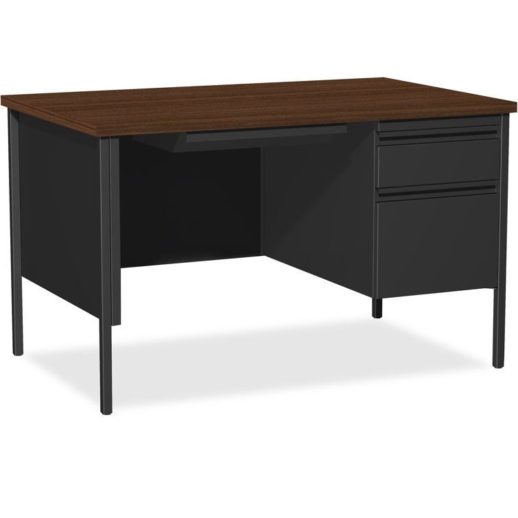 Black Walnut 48" Professional Steel Pedestal Desk with Drawer