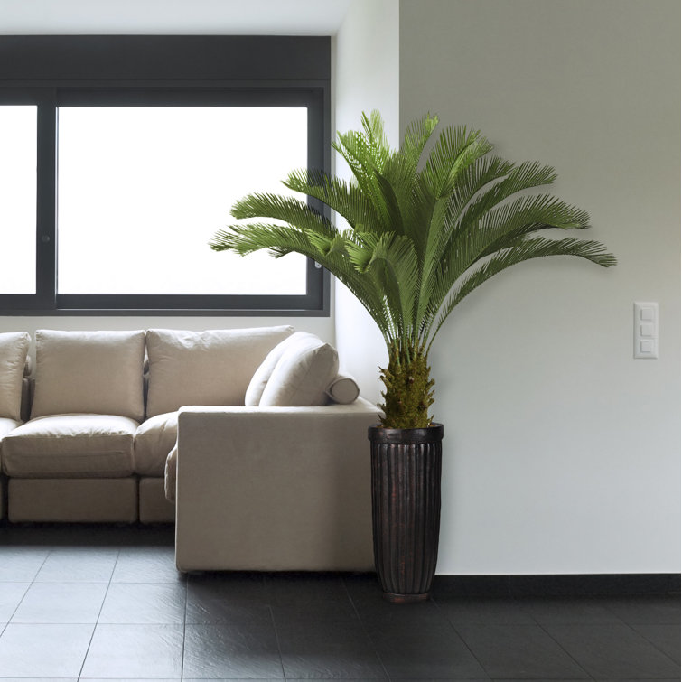 Tall Green Plastic Cycas Palm Tree in Decorative Planter