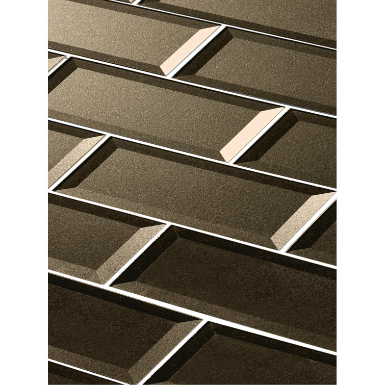 Bronze Beveled Glossy Glass 3x12 Subway Tile