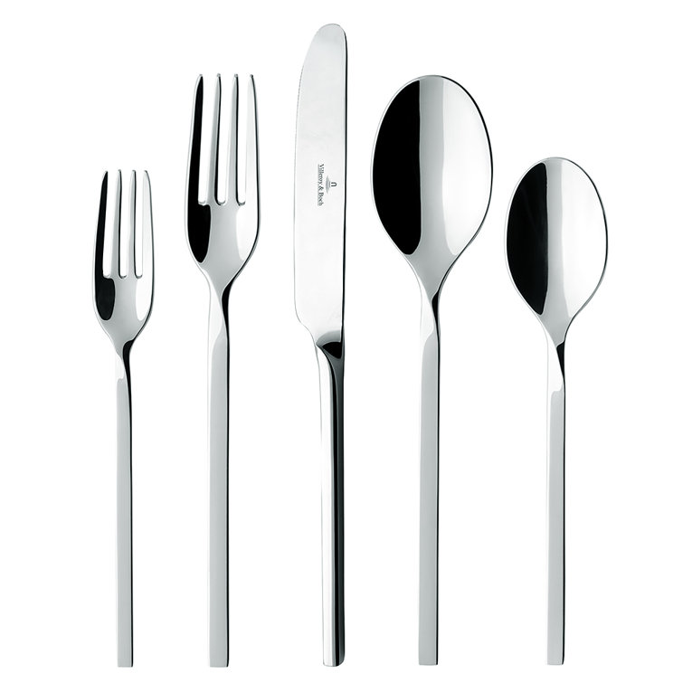 New Wave 64-Piece Stainless Steel Flatware Set with Curved Handles
