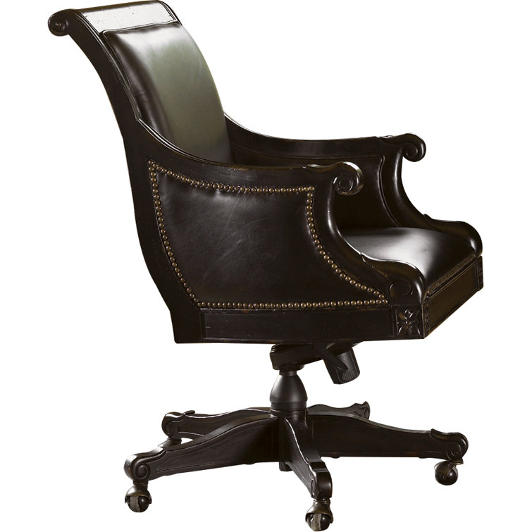 Kingstown Traditional Swivel Task Chair in Leather and Wood