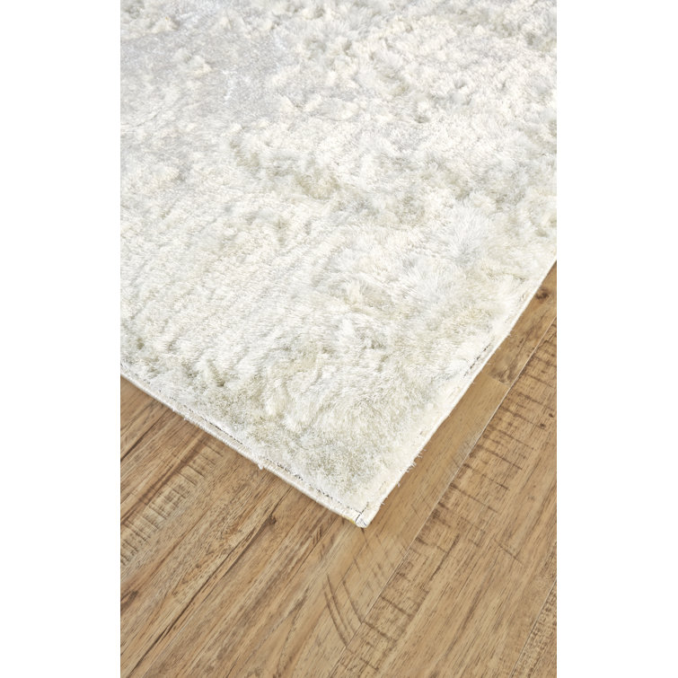 Freya Luxe White Shag Area Rug, Hand-Tufted with Viscose Sheen, 7'6" x 9'6"