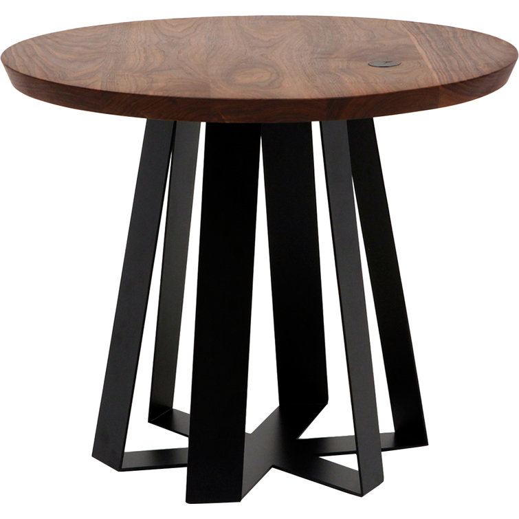 ARS XL 48" Round Solid Oak Dining Table with Matte Black Base