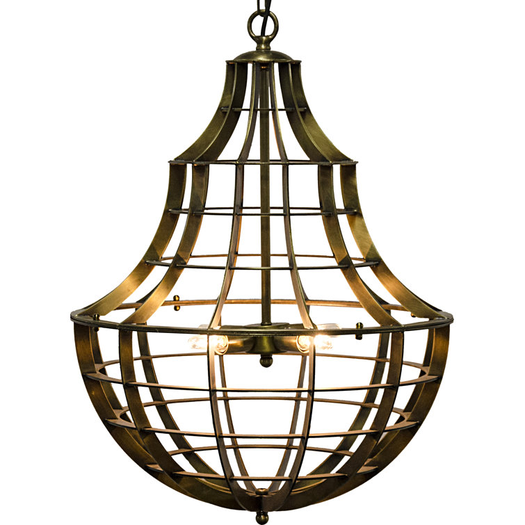 Victorian-Inspired Antique Brass Cage Chandelier, 20x26 in