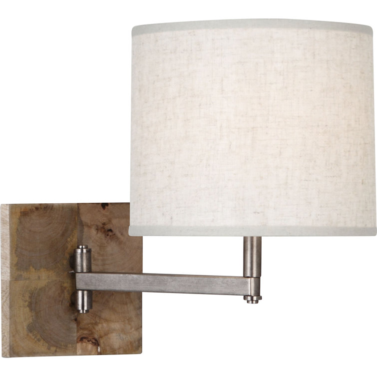 Oliver Rustic Nickel Swing Arm Sconce with Heather Linen Shade