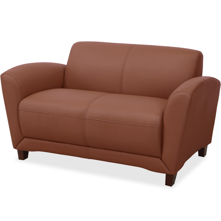 Tan Faux Leather Pillow Back Reception Loveseat