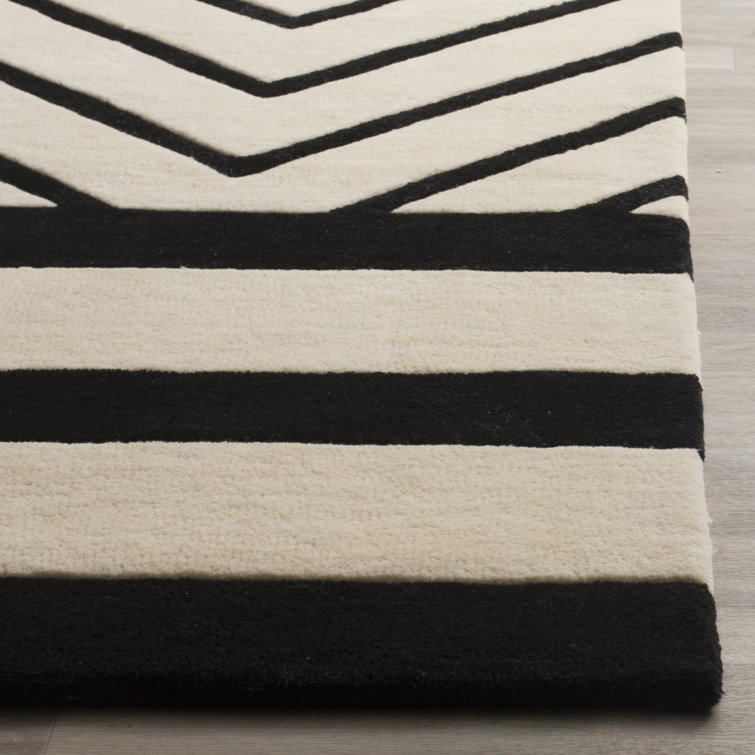 Tripoli Ivory Black Pink Hand-Tufted Wool Runner Rug