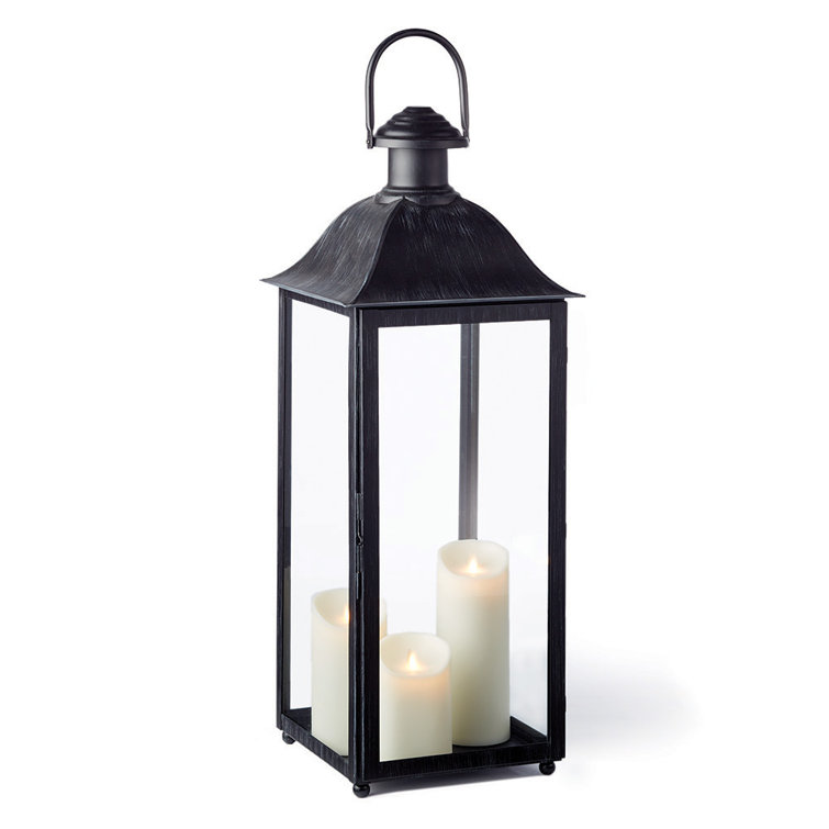 Black Ceramic Hanging Candle Lantern with Clear Glass Panels