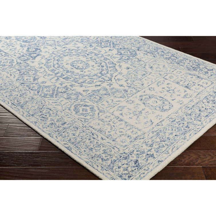 Handmade Blue and White Wool Tufted Oriental Rug