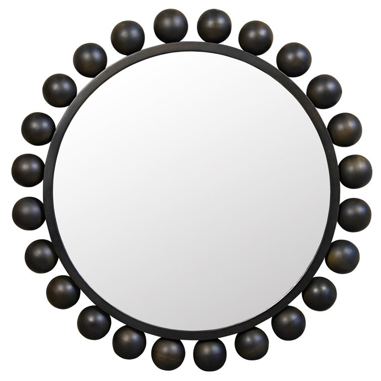 Noir Cooper 33" Round Black Metal Industrial Wall Mirror