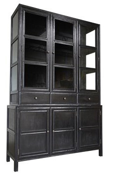 Colonial Bevel 90'' Hand-Rubbed Black Lighted Mahogany Hutch