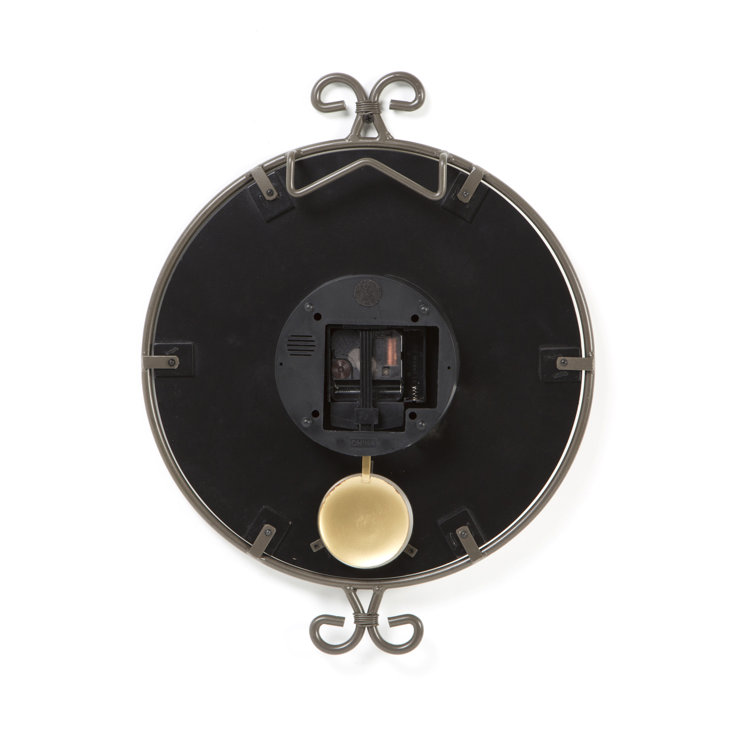 Randall Warm-Gray Wrought-Iron Wall Clock with Antique Brass Pendulum