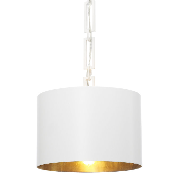 Mini Drum Pendant Light in Matte White with Antique Gold Accents