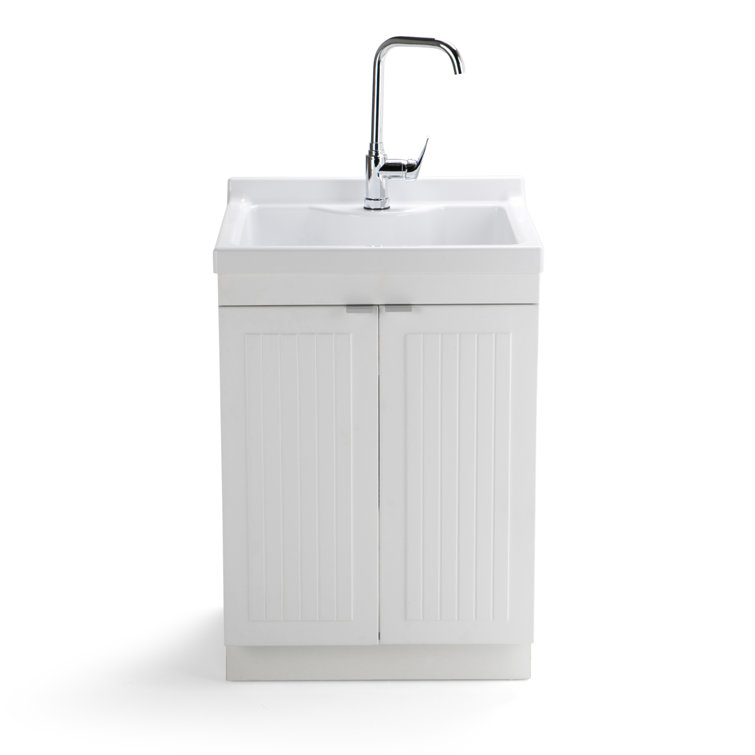 Murphy Pure White 24-inch ABS Utility Sink Cabinet with Chrome Faucet