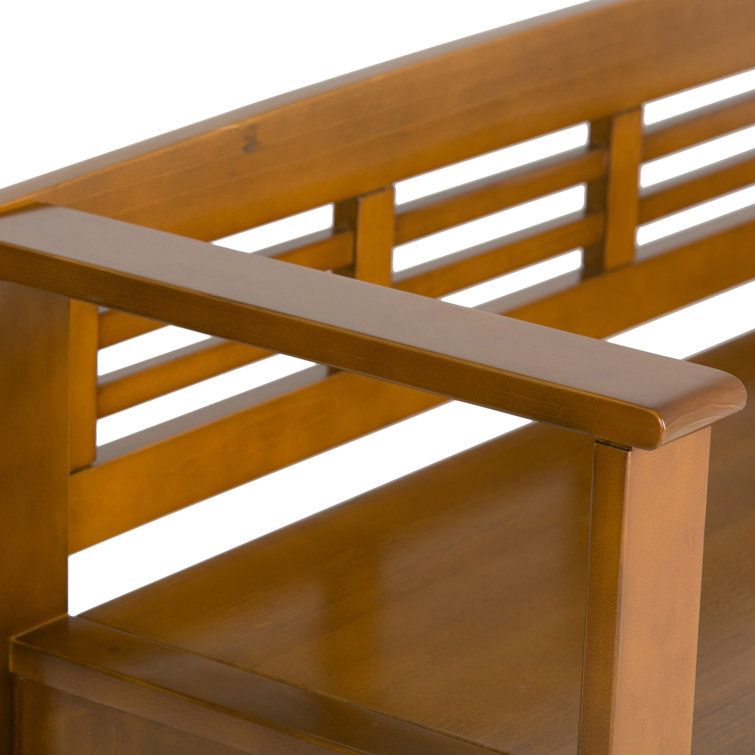 Avalon Light Brown Solid Pine Wood Entryway Storage Bench with Backrest
