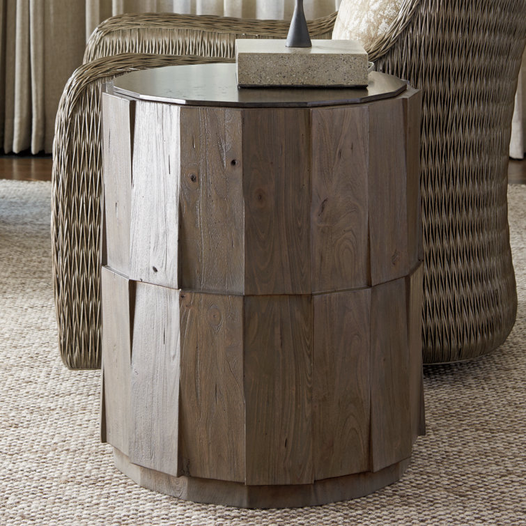 Gray Elm and Travertine Round End Table, 20"