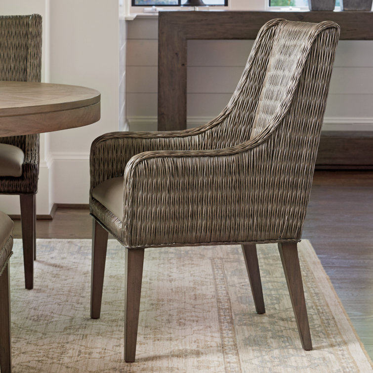 Gray Rattan Arm Chair with Synthetic Leather Upholstery