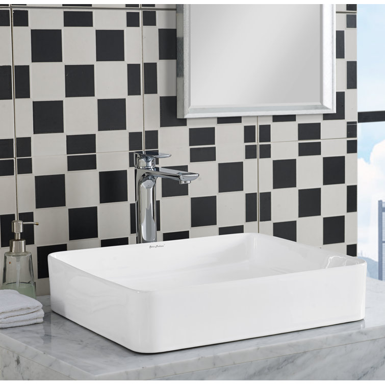 White Ceramic Above-Counter Rectangular Vessel Sink
