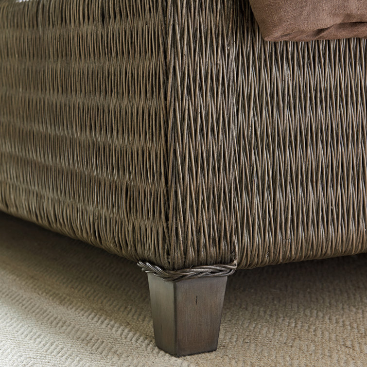 Gray Woven Rattan King Platform Bed with Headboard