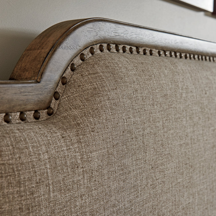 Transitional Hatteras Gray King Upholstered Bed with Nailhead Trim