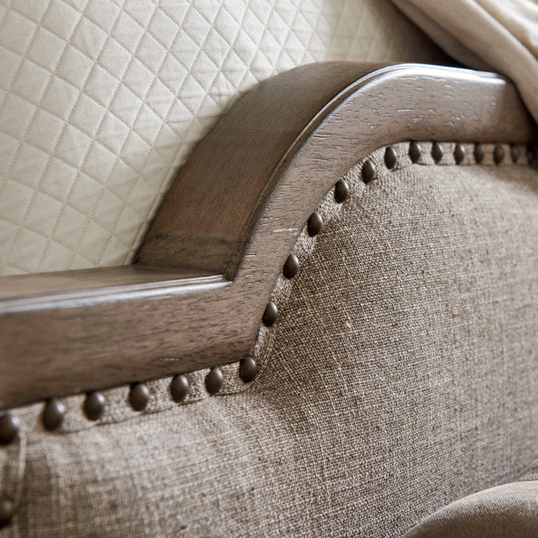 Transitional Hatteras Gray King Upholstered Bed with Nailhead Trim