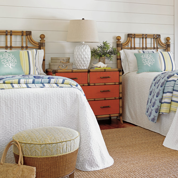 Twin Palms Leather-Wrapped Bamboo Twin Headboard in Gold Leaf