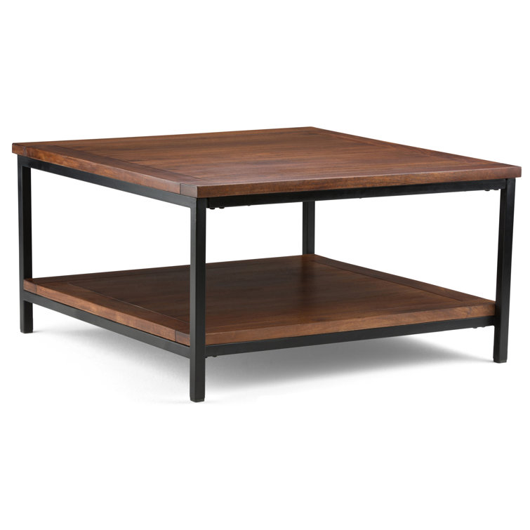Modern Industrial Black Metal Square Coffee Table with Storage