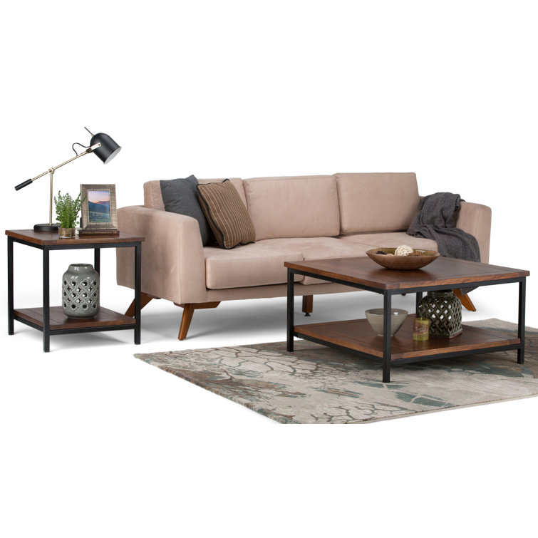 Modern Industrial Black Metal Square Coffee Table with Storage