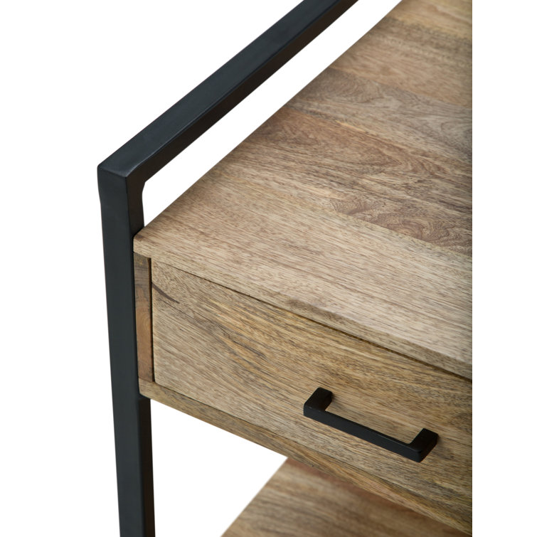 Riverside Black Metal and Natural Wood 20" Industrial Side Table with Storage