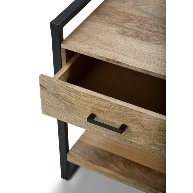 Riverside Black Metal and Natural Wood 20" Industrial Side Table with Storage