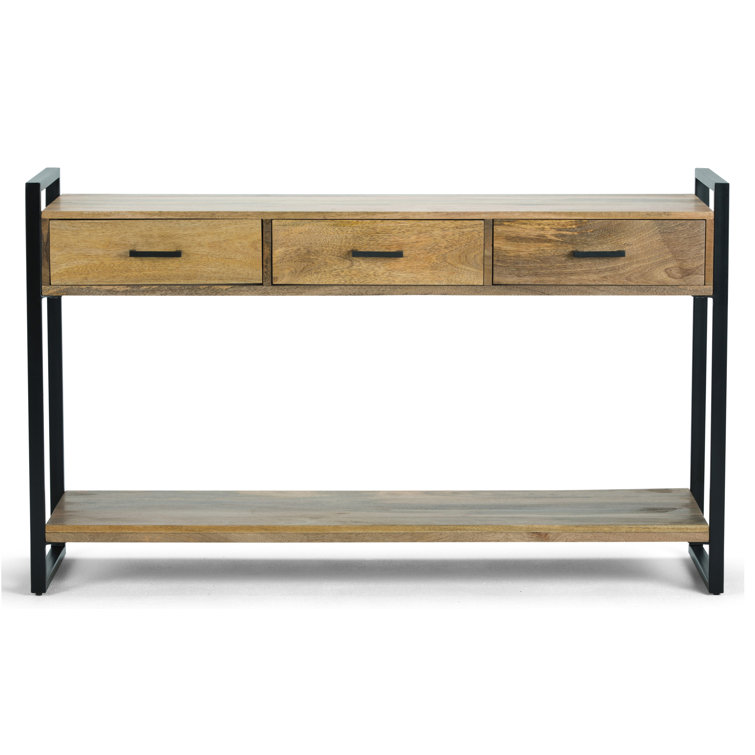 Riverside 54.5'' Rustic Industrial Solid Mango Wood Console Table with Storage