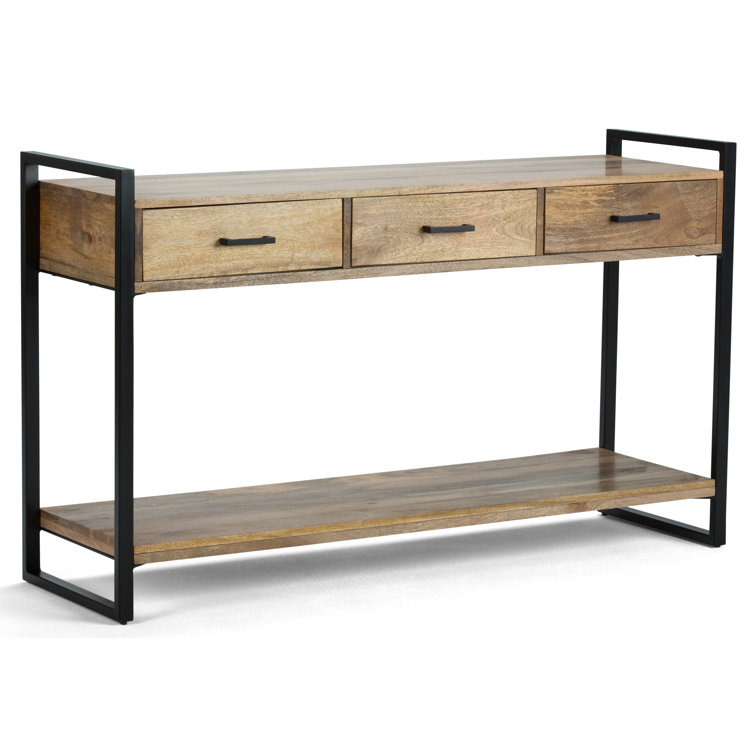 Riverside 54.5'' Rustic Industrial Solid Mango Wood Console Table with Storage