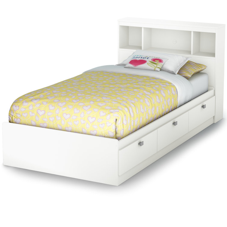 Pure White Twin Captain's Bed with Storage and Bookcase Headboard