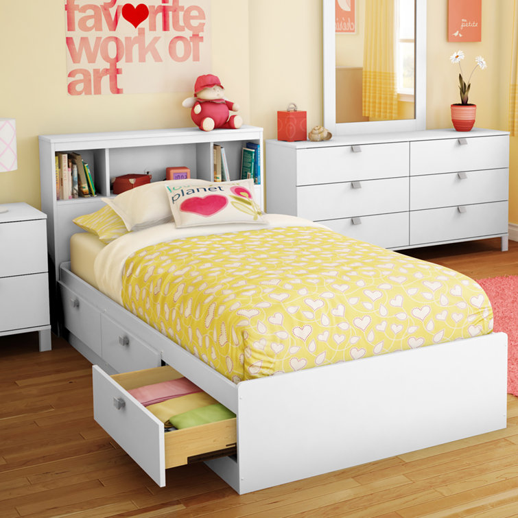 Pure White Twin Captain's Bed with Storage and Bookcase Headboard