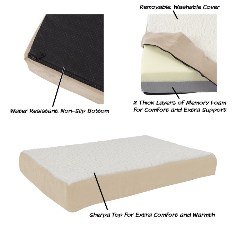 Tan Medium Memory Foam Orthopedic Pet Bed with Sherpa Top