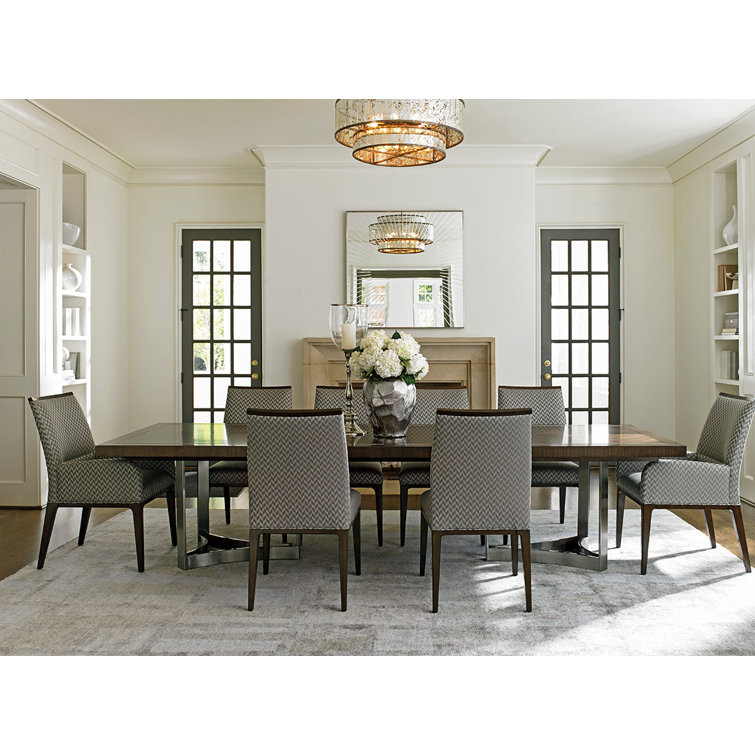Contemporary Walnut Extendable Dining Table with Stainless Accents