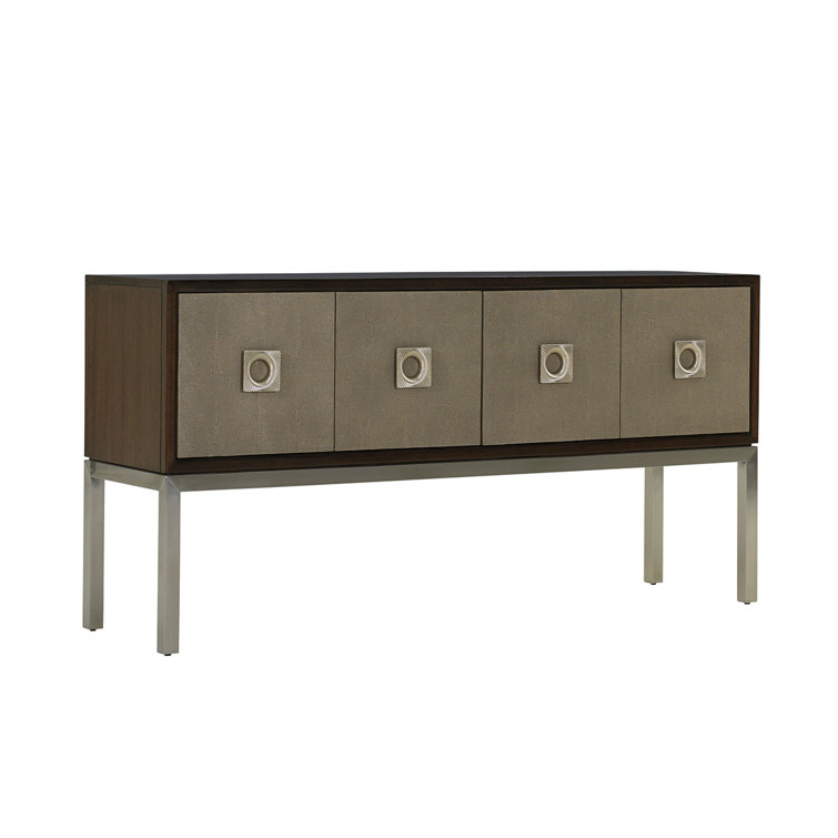 68" Brown Walnut and Faux Shagreen Sideboard