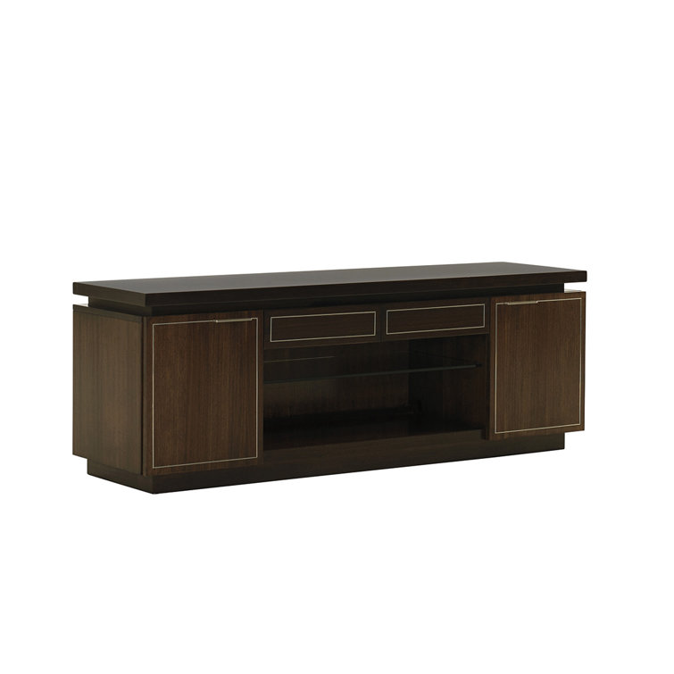 68" Brown Walnut Transitional Media Console with Cabinet