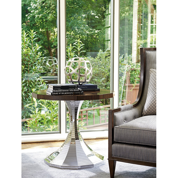 Hermosa Round Brown Wood and Metal Center Table
